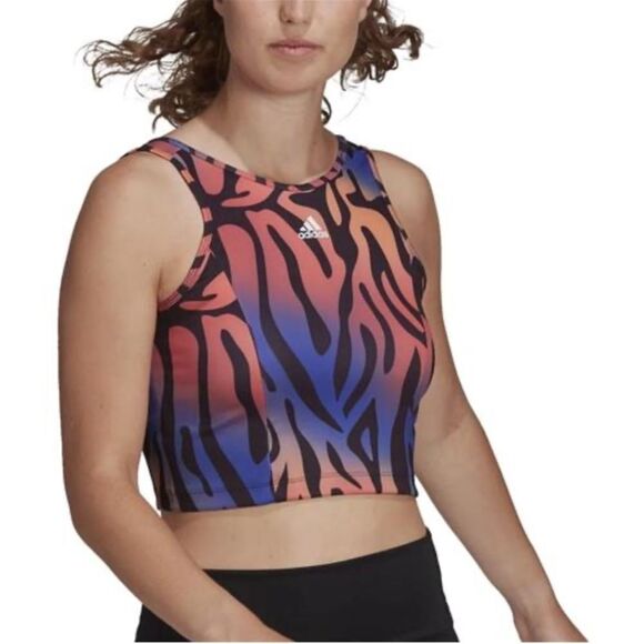Take 50% OFF- Adidas Multicolor Zebra Print Crop Top-Size-S - Picture 1 of 9